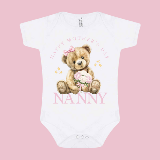 Happy Mothers Day Nanny Baby Bodysuit - Baby Vest - Mothers Day Gift For Nan - Pink And Blue Design