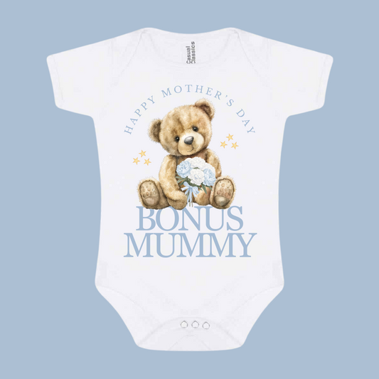 Mothers Day Baby Bodysuit Bonus Mum /Step Mum - Bonus Mum Mothers Day Gift - Step Mum Mothers Day Gift Baby BODYSUIT Pink And Blue Designs Baby Boys And Girls